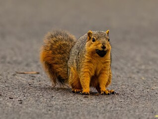 Closeup of a cute fox squirrel on the ground in a forest