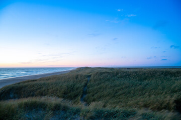 Blue hour on the beach after sunset North Sea Denmark