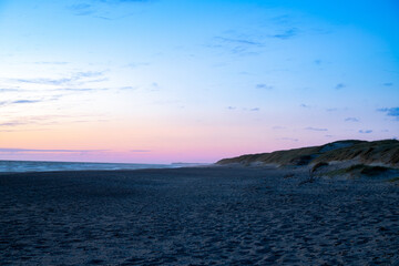 Blue hour on the beach after sunset North Sea Denmark