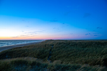 Fototapeta premium Blue hour on the beach after sunset North Sea Denmark