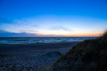 Blue hour on the beach after sunset North Sea Denmark