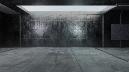 Abandoned warehouse scene cement floor old cement wall dilapidated room background 3D illustration