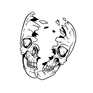 recommend clip art: Hand drawn illustration of crushed head skull outline