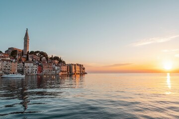 Fototapeta premium Amazing townscape of beautiful seaside town of Rovinj, Croatia during sunset