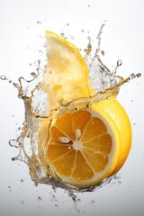 Lemon Sliced, Explosion, Splashing Water Everywhere! White Background, Generative AI