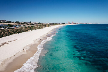 Aerial view of waves breaking on Mosman Beach in Perth, Western Australia