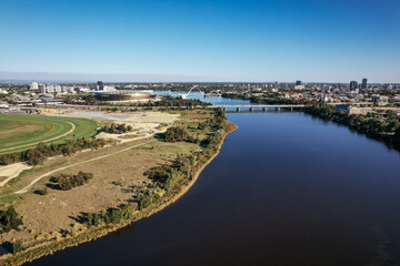 Panoramic aerial view of the Swan River in the city of Perth, Western Australia