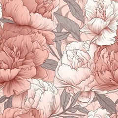 A botanical energize of well off peony makes delineated through a unfaltering energize of hand-drawn lines and liquid reflection. Seamless pattern, AI Generated