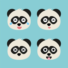 Panda emoji icon set. Emoji Messenger. Safari animal icons. Kawaii panda emoticon smile happy facial expressions. Cartoon animal vector signs. Panda in Kawaii anime comic style. Isolated emoticons.