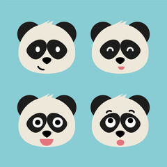 Panda emoji icon set. Emoji Messenger. Safari animal icons. Kawaii panda emoticon smile happy facial expressions. Cartoon animal vector signs. Panda in Kawaii anime comic style. Isolated emoticons.