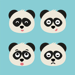Panda emoji icon set. Emoji Messenger. Safari animal icons. Kawaii panda emoticon smile happy facial expressions. Cartoon animal vector signs. Panda in Kawaii anime comic style. Isolated emoticons.