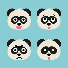 Panda emoji icon set. Emoji Messenger. Safari animal icons. Kawaii panda emoticon smile happy facial expressions. Cartoon animal vector signs. Panda in Kawaii anime comic style. Isolated emoticons.