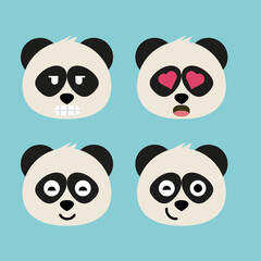 Panda emoji icon set. Emoji Messenger. Safari animal icons. Kawaii panda emoticon smile happy facial expressions. Cartoon animal vector signs. Panda in Kawaii anime comic style. Isolated emoticons.