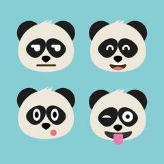 Panda emoji icon set. Emoji Messenger. Safari animal icons. Kawaii panda emoticon smile happy facial expressions. Cartoon animal vector signs. Panda in Kawaii anime comic style. Isolated emoticons.