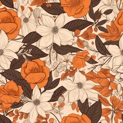 Orange Botanical botanical organize foundation sensible for shape prints. Seamless pattern, AI Generated