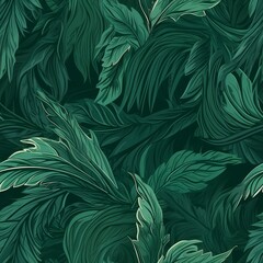 Naklejka na ściany i meble hypothetical botanical foliage establishment in green, highlighting tropical plants, sprouts, blossom plans, and leaf branches - come full circle as a background. Seamless pattern, AI Generated