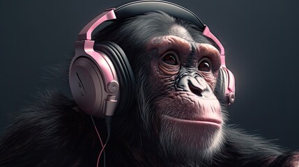 wallpaper of a cool chimp with headphones. Created with generative Ai technology