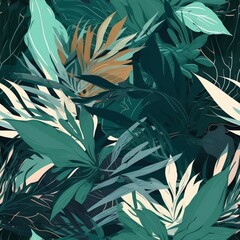 speculative botanical foliage establishment in green, highlighting tropical plants, makes, make plans, and leaf branches - come full circle as a establishment. Seamless pattern, AI Generated