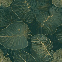 Sprout organize, philodendron plant with brilliant segment clears out with monstera plants. Seamless pattern, AI Generated