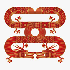 Luxury Red Gold abstract geometric chinese dragon. Modern shape design