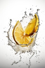 Lemon Sliced, Explosion, Splashing Water Everywhere! White Background, Generative AI