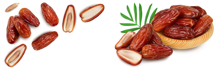 Dates isolated on white background . Top view. Flat lay