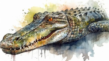 Fototapeta premium 水彩風のワニ：AI作品 