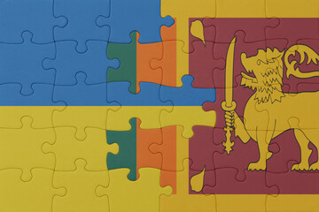 puzzle with the national flag of ukraine and sri lanka . macro.concept.