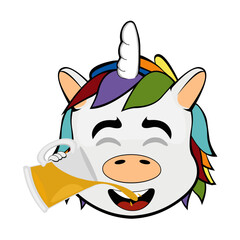 vector illustration face of a unicorn cartoon drinking a glass of beer