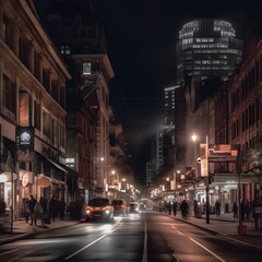 Enter the atmospheric world of a street by night, as traffic lights guide passing cars through the moody surroundings. Feel the captivating ambiance and sense of urban solitude.