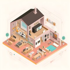 Cartoon illustration of smart home. Witness the seamless integration of technology and everyday life.
