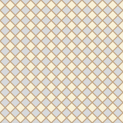 Diagonal Gingham Checker Pattern. Contemporary Pastel Beige Light Grey And Brown Linen Textured Diamond Background. Argyle Style Vintage Rustic Textile Print