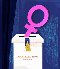 Female gender symbol vote in ballot box