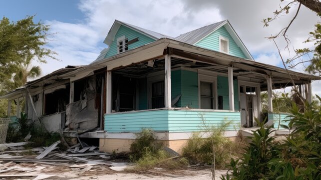 A picture of a house that has been destroyed by a hurricane.
