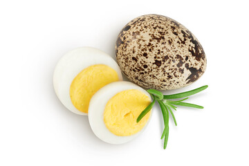boiled quail egg isolated on white background with full depth of field. Top view. Flat lay