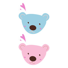 Colorful Teddies Blue Pink Vector Illustration