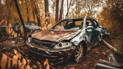 car crashed into a forest - generative AI