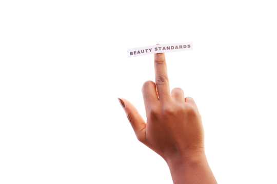 Middle finger, rebel and hand of woman with conflict on beauty standards, stereotype and society. Opinion, body positivity and female person with rude gesture isolated by transparent png background.