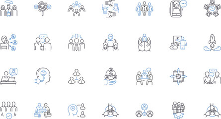 Collaborative work line icons collection. Cooperation, Synergy, Partnership, Alliance, Teamwork, Collective, Unity vector and linear illustration. Coordination,Collaboration,Convergence outline signs