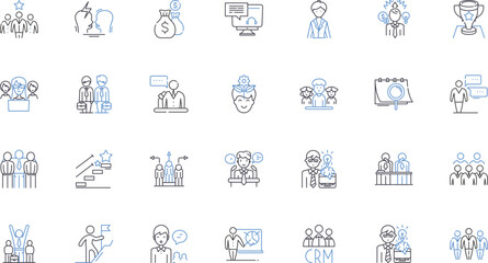 Visitor support line icons collection. Assistance, Information, Guidance, Attentiveness, Hospitality, Welcoming, Comfort vector and linear illustration. Accessibility,Communication,Courteousness