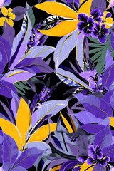 Digital art of colorful pattern of  big tropical bright flowers. Generative AI