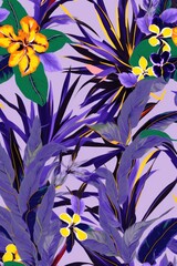 Digital art of colorful pattern of  big tropical bright flowers. Generative AI
