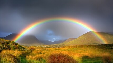 Fototapeta na wymiar rainbow over the field generative ai