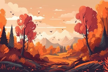 autumn landscape with forest. Generative AI