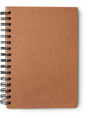 brown notepad spiral bound with shadow isolated on transparent background	