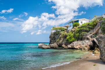 Headland overlooking Playa Grandi beach, on the island of Curacao, in the Dutch Antilles, Caribbean