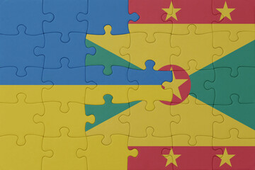 puzzle with the national flag of ukraine and grenada . macro.concept.
