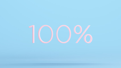 Pink 100% Percent Sign Text Business Sale Price Off 100 % Ten Discount Symbol Kitsch Blue Background 3d illustration render digital rendering