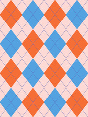 Seamless blue coral argyle pattern. Traditional diamond check print. Vintage seamless background.