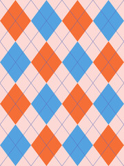 Seamless blue coral argyle pattern. Traditional diamond check print. Vintage seamless background.